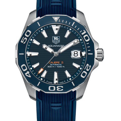 Tag Heuer Aquaracer Calibre 5 Blue Dial Blue Silicone Strap Watch for Men - WAY211C.FT6155