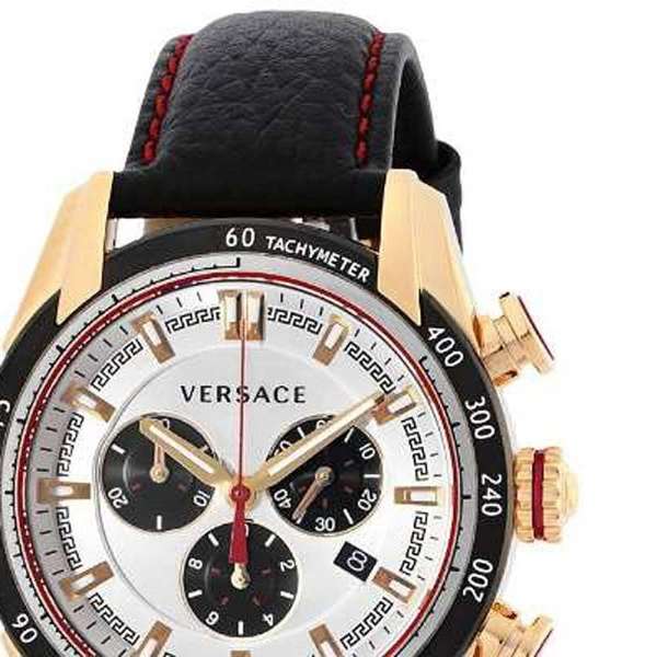 Versace V-Ray Chronograph White Dial Black Leather Strap Watch for Men - VDB040014