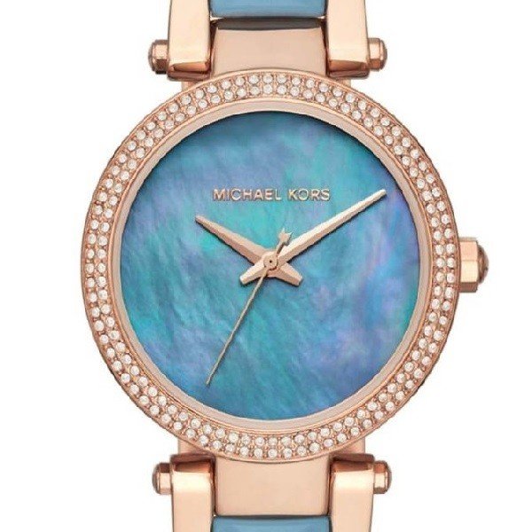 Michael Kors Parker Blue Mother of Pearl Dial Two Tone Steel Strap Watch for Women - MK6491