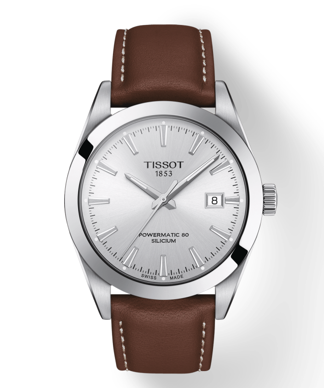 Tissot Gentleman Powermatic 80 Silicium Silver Dial Brown Leather Strap Watch For Men - T127.407.16.031.00