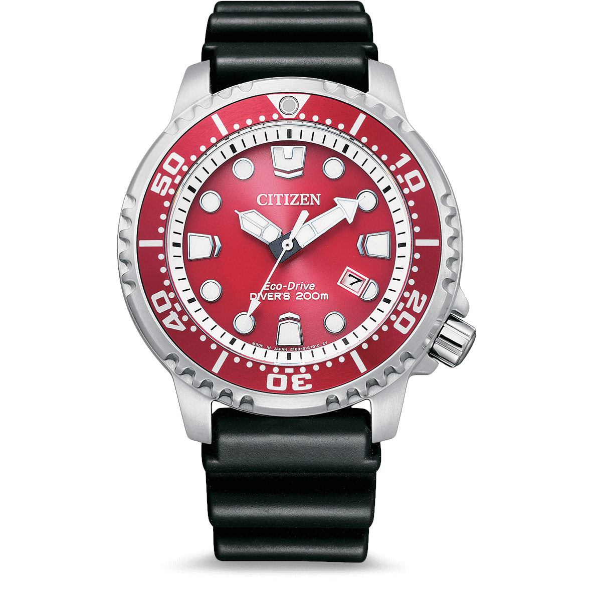 Citizen Eco Drive Promaster Marine Red Dial Black Rubber Strap Watch For Men - BN0159-15X