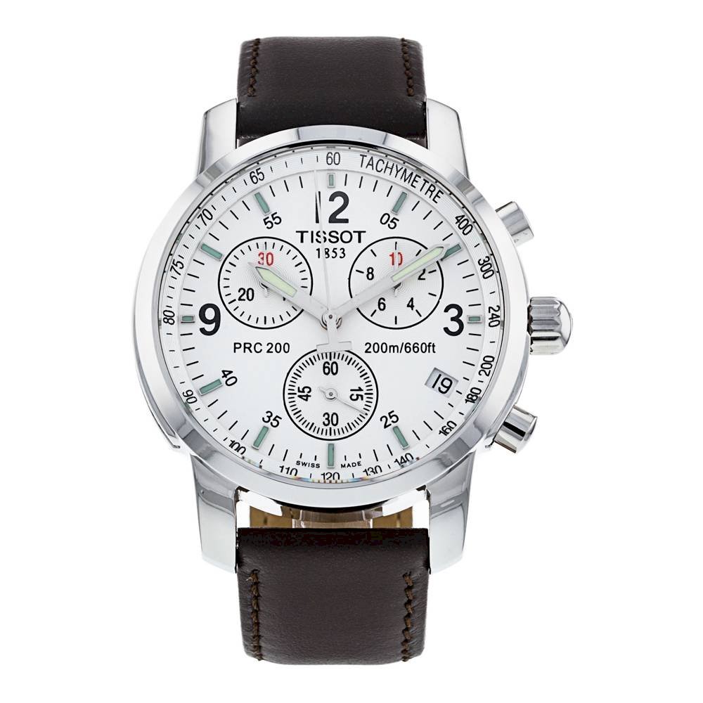 Tissot T Race PRC 200 Chronograph White Dial Brown Leather Strap Watch for Men - T17.1.516.32