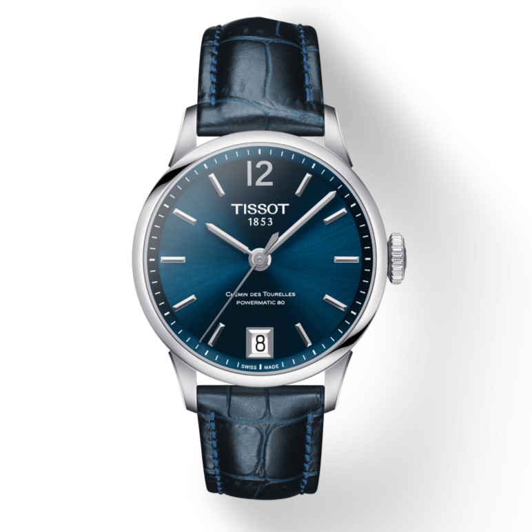 Tissot Chemin Des Tourelles Powermatic 80 Lady Blue Dial Blue Leather Strap Watch For Women - T099.207.16.047.00