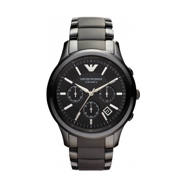 Emporio Armani Ceramica Chronograph Black Dial Black Strap Watch For Men - AR1452