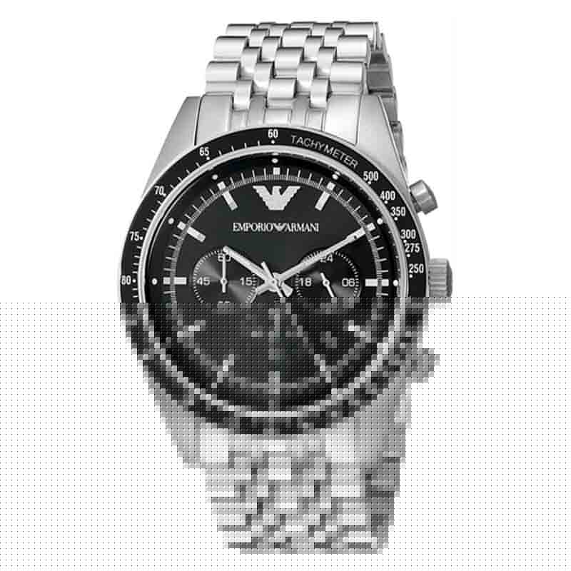 Emporio Armani Tazio Chronograph Black Dial Silver Steel Strap Watch For Men - AR5988