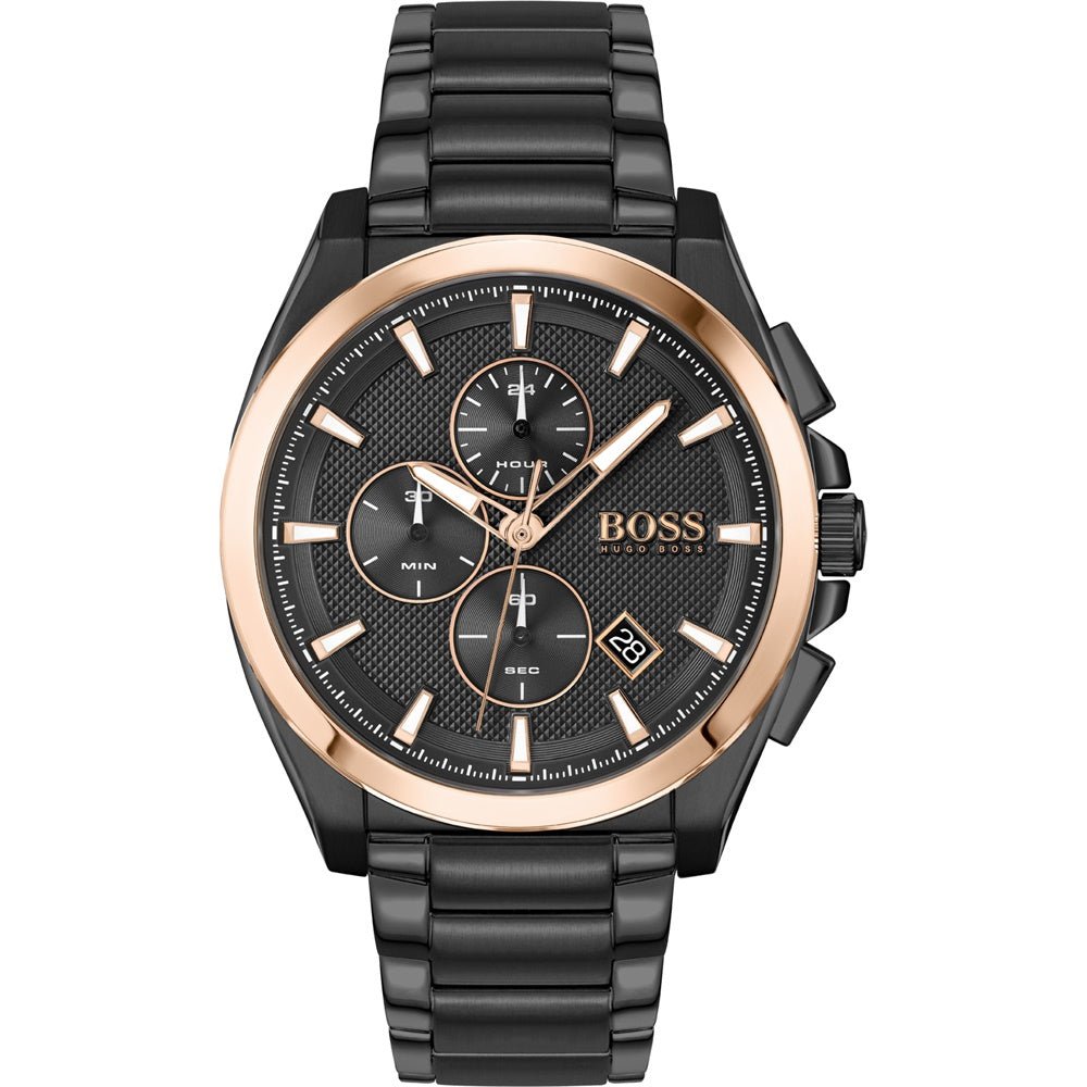 Hugo Boss Grandmaster Black Dial Black Steel Strap Watch for Men - 1513885
