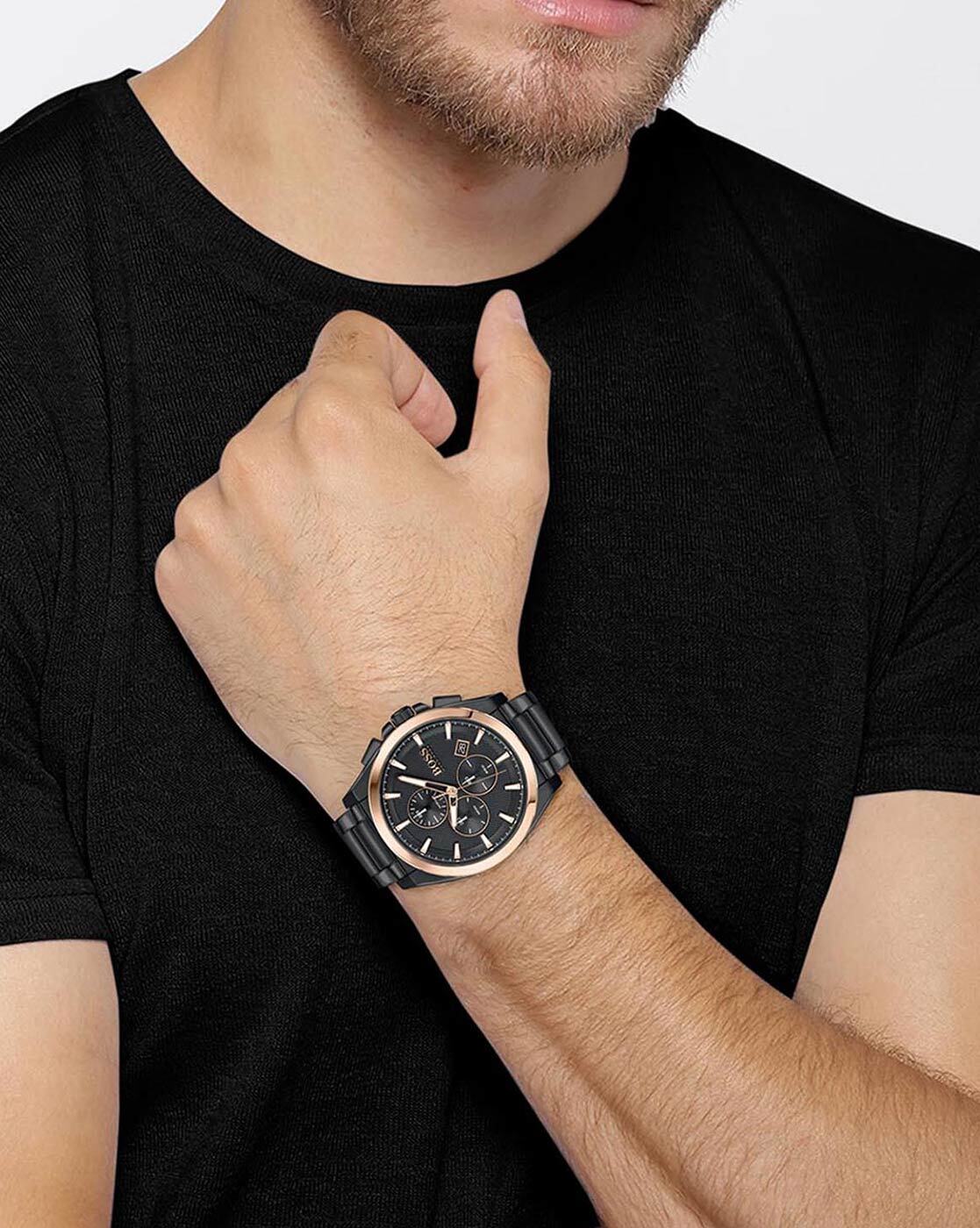 Hugo Boss Grandmaster Black Dial Black Steel Strap Watch for Men - 1513885