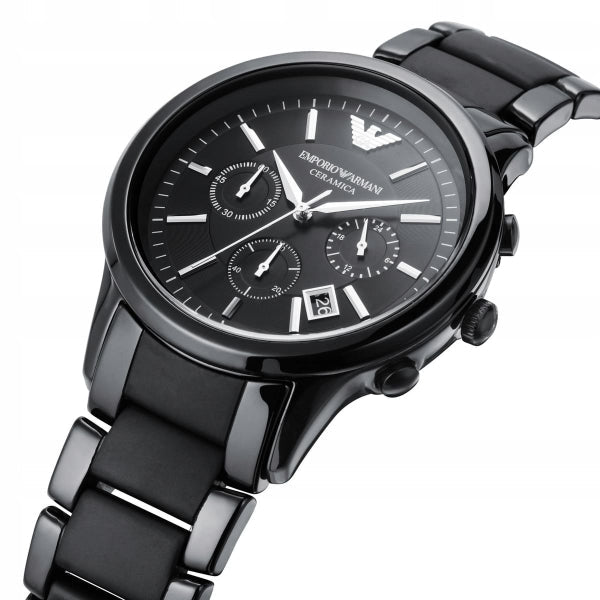Emporio Armani Ceramica Chronograph Black Dial Black Strap Watch For Men - AR1452