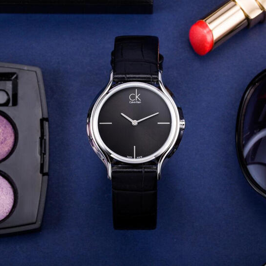 Calvin Klein Skirt Black Dial Black Leather Strap Watch for Women - K2U231C1