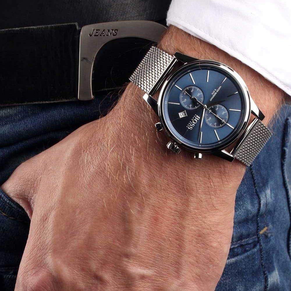 Hugo Boss Jet Blue Dial Gunmetal Mesh Bracelet Watch for Men - 1513677