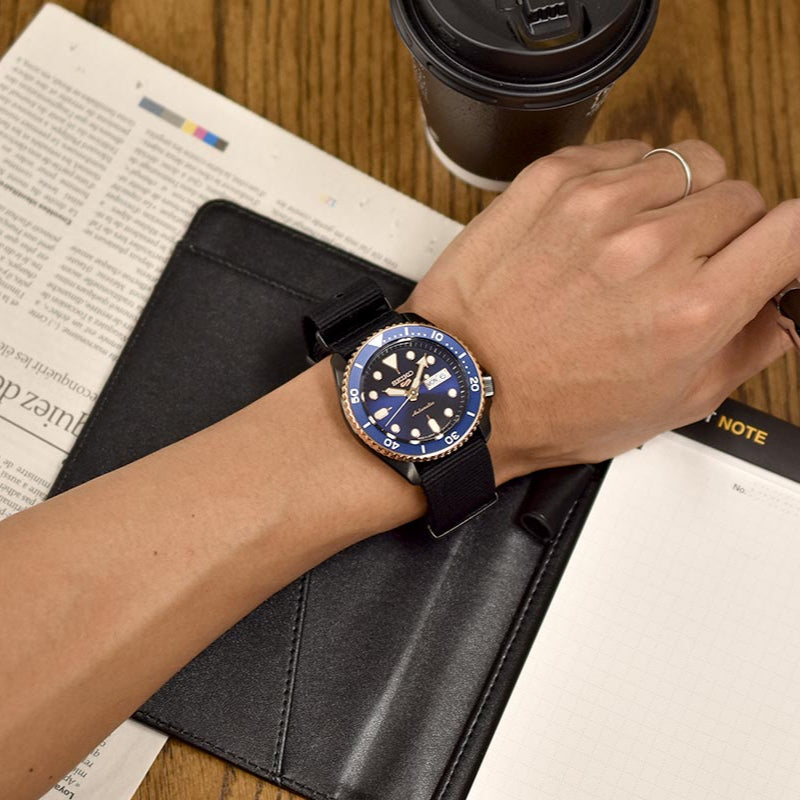 Seiko 5 Sports Automatic Blue Dial Black NATO Strap Watch for Men - SBSA098