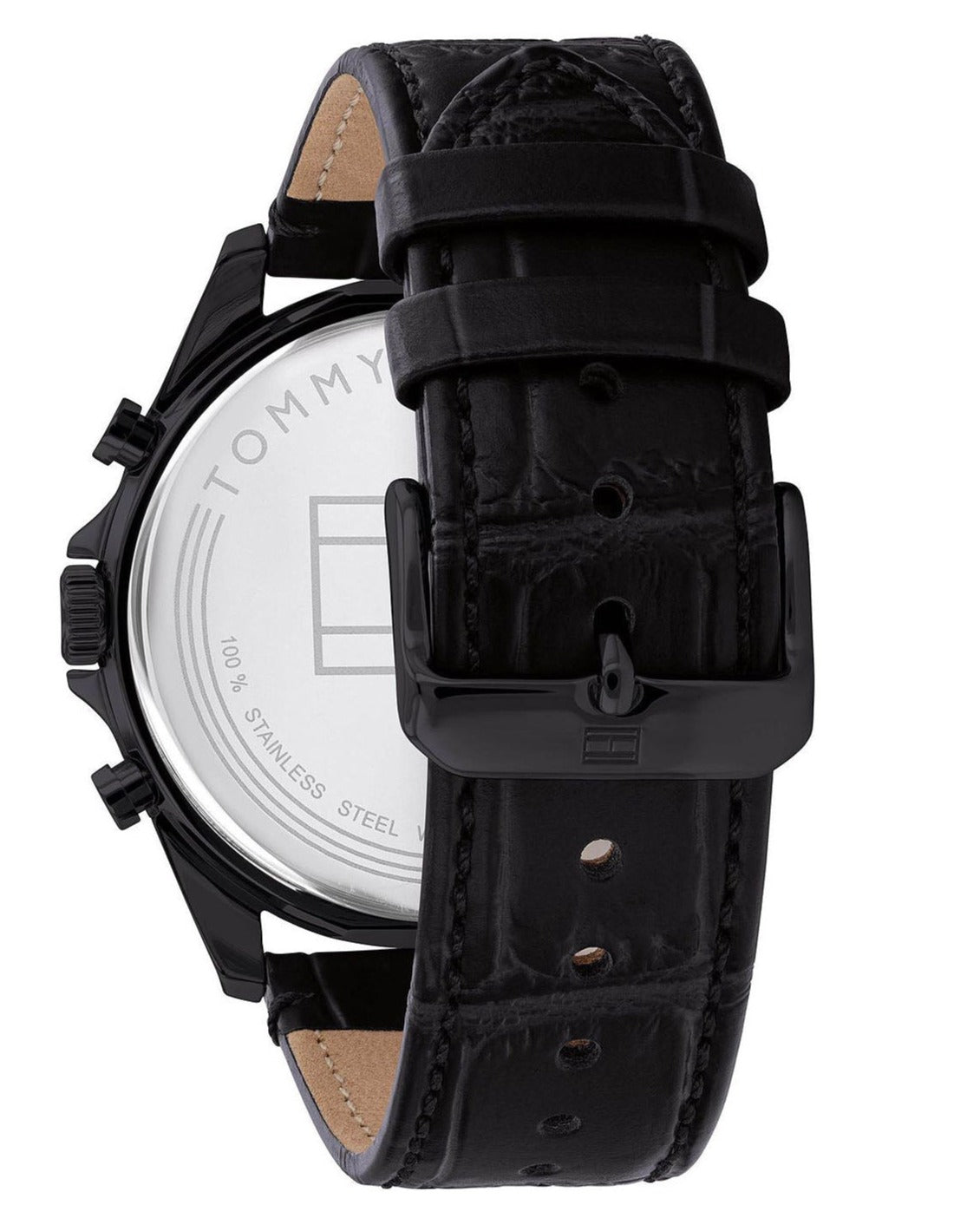 Tommy Hilfiger Baker Chronograph Black Dial Black Leather Strap Watch For Men - 1710452