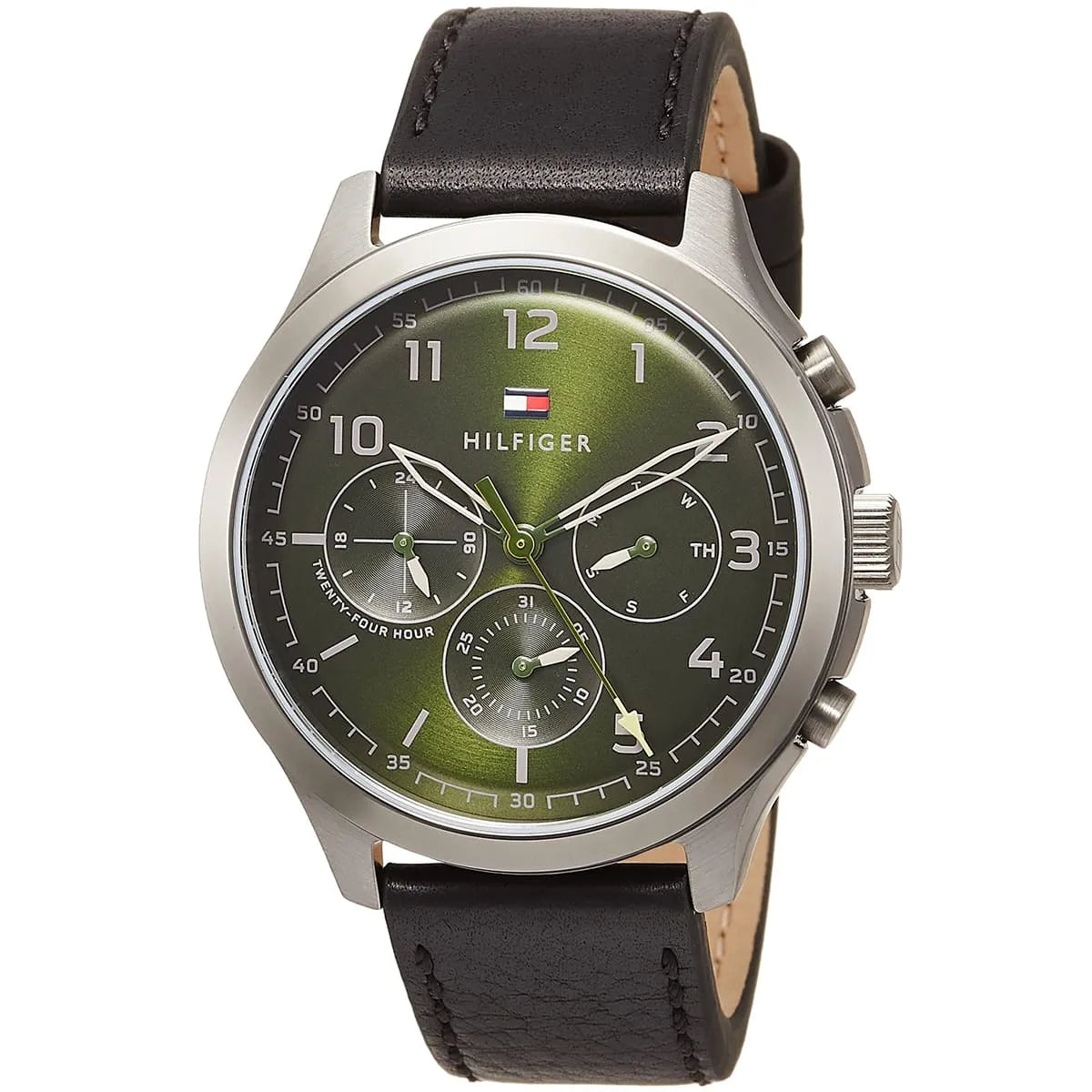 Tommy Hilfiger Asher Chronograph Green Dial Black Leather Strap Watch For Men - 1791856