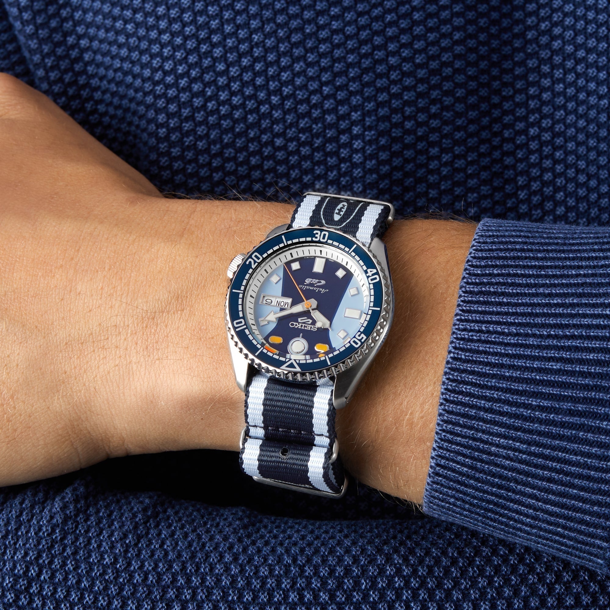 Seiko 5 Sports Honda Super Cub Limited Edition Blue Dial Two Tone NATO Strap Watch For Men - SRPK37K1