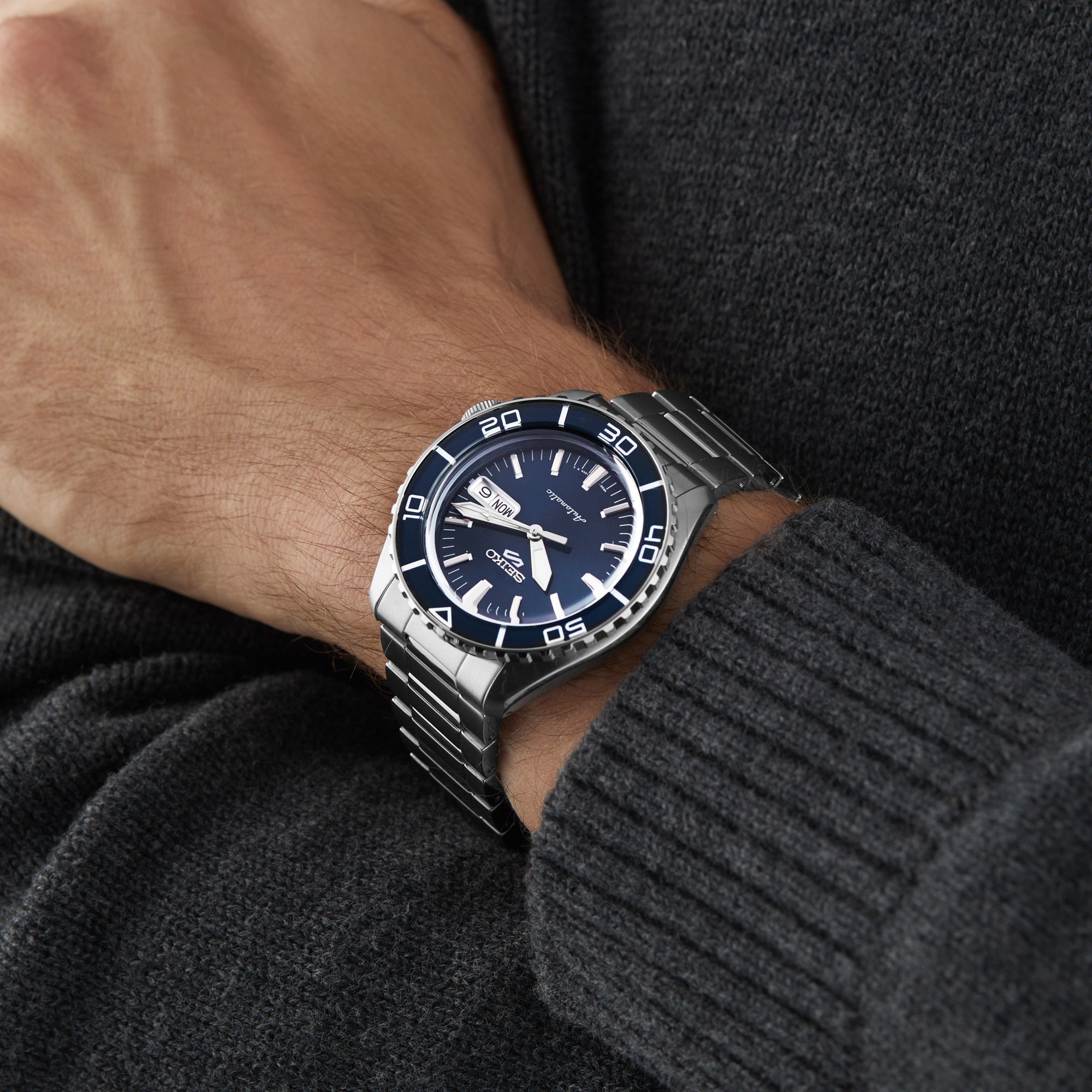 Seiko 5 Sports Automatic Blue Dial Silver Steel Strap Watch for Men - SRPK97K1