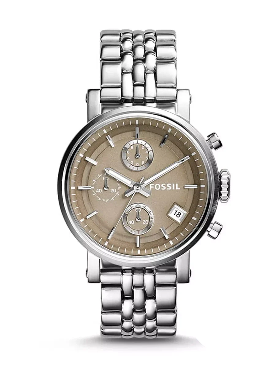 Fossil Boyfriend Chronograph Brown Dial Silver Steel Strap Watch for Women - ES3747