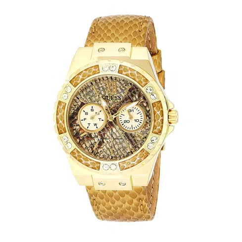 Guess Limelight Quartz Gold Dial Gold Leather Strap Watch For Women - W0775L13