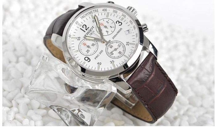 Tissot T Race PRC 200 Chronograph White Dial Brown Leather Strap Watch for Men - T17.1.516.32