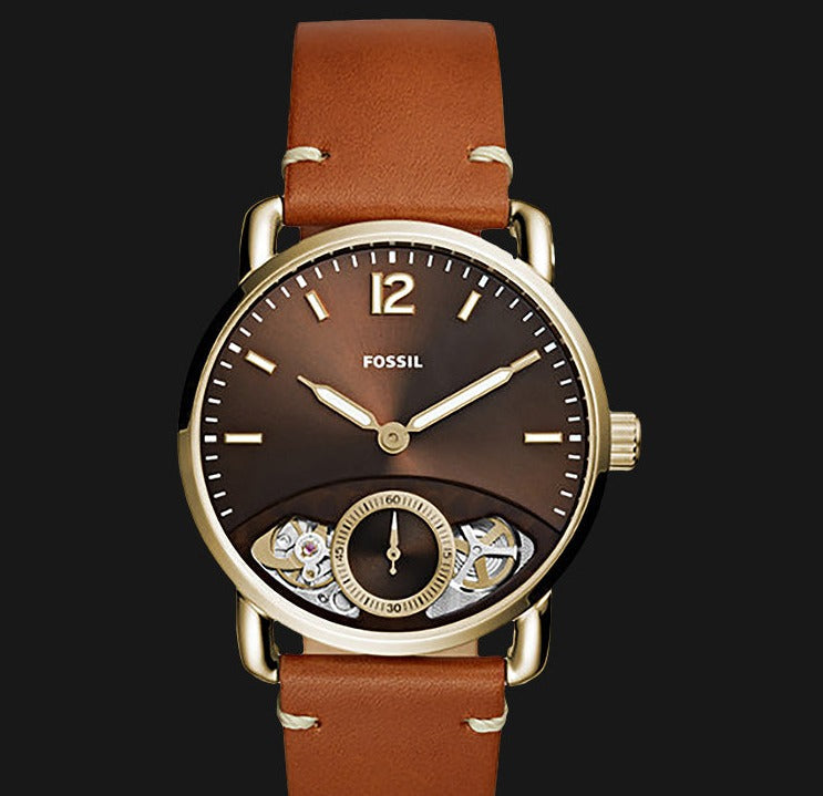 Fossil The Commuter Twist Black Dial Brown Leather Strap Watch for Men - ME1166
