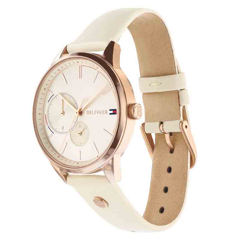 Tommy Hilfiger Brooke Quartz White Dial Cream Leather Strap Watch for Women - 1782022
