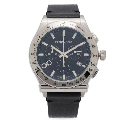 Salvatore Ferragamo 1927 Chrono Analog Black Dial Black Leather Strap Watch for Men - SFKZ00123