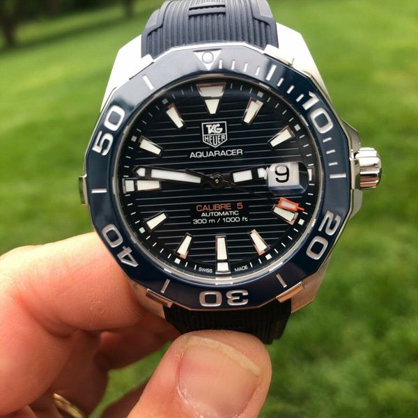 Tag Heuer Aquaracer Calibre 5 Blue Dial Blue Silicone Strap Watch for Men - WAY211C.FT6155