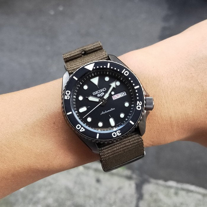 Seiko 5 Sport Automatic Black Dial Green Nylon Strap Watch For Men - SRPD65K4