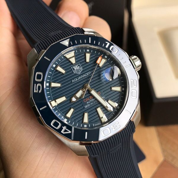 Tag Heuer Aquaracer Calibre 5 Blue Dial Blue Silicone Strap Watch for Men - WAY211C.FT6155