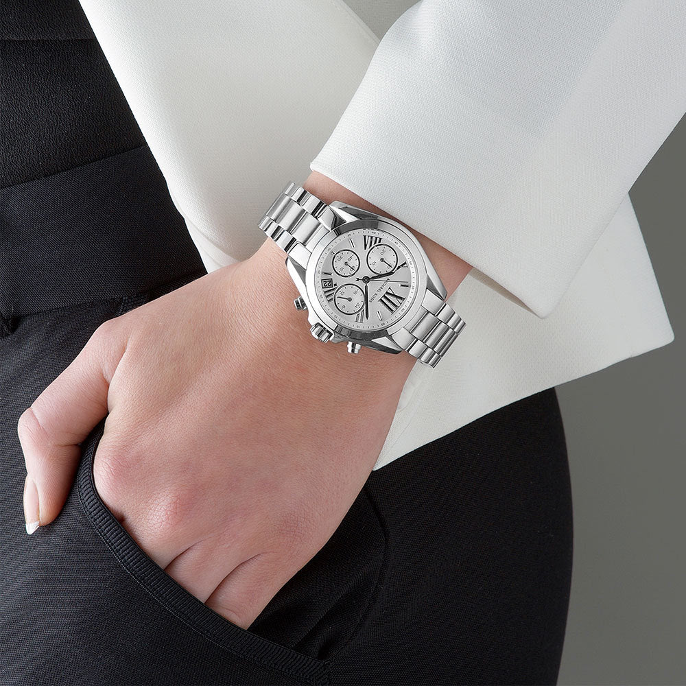 Michael Kors Bradshaw Chronograph Silver Dial Silver Steel Strap Watch for Women - MK6174