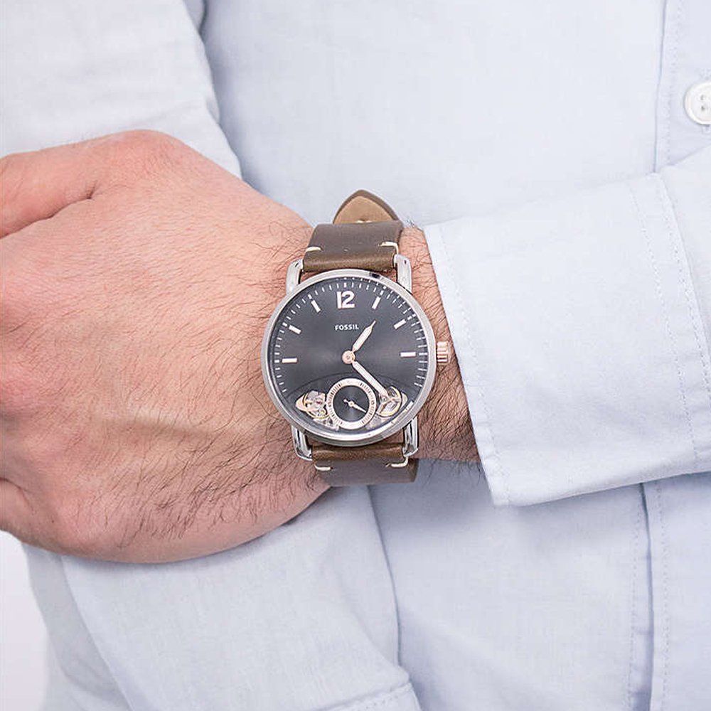 Fossil The Commuter Twist Black Dial Brown Leather Strap Watch for Men - ME1165