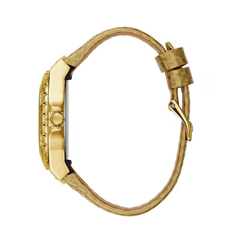 Guess Limelight Quartz Gold Dial Gold Leather Strap Watch For Women - W0775L13