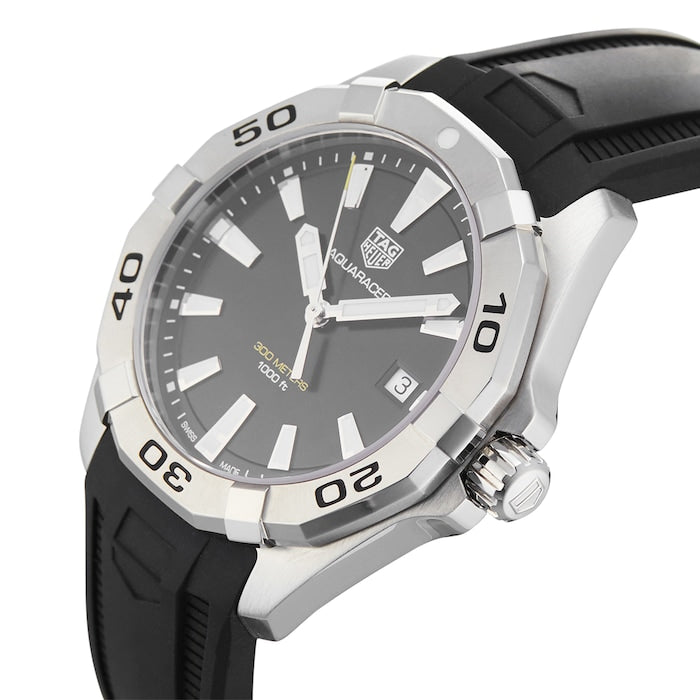 Tag Heuer Aquaracer Quartz Black Dial Black Rubber Strap Watch for Men - WBD1110.FT8021