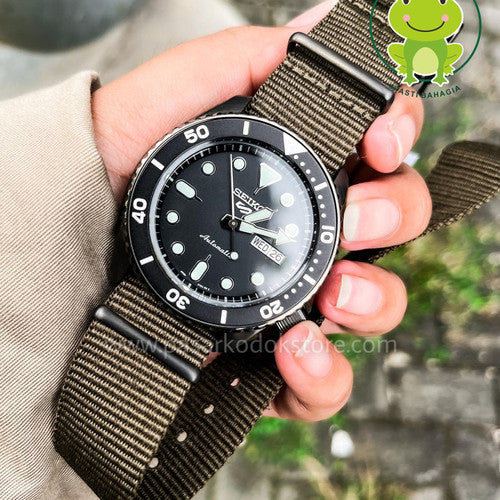 Seiko 5 Sport Automatic Black Dial Green Nylon Strap Watch For Men - SRPD65K4