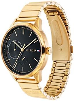 Tommy Hilfiger Brooke Black Dial Gold Steel Strap Watch for Women - 1782019