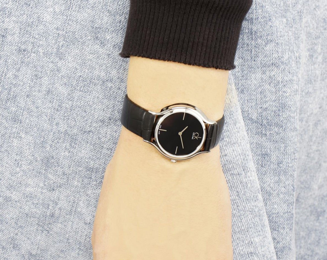 Calvin Klein Skirt Black Dial Black Leather Strap Watch for Women - K2U231C1