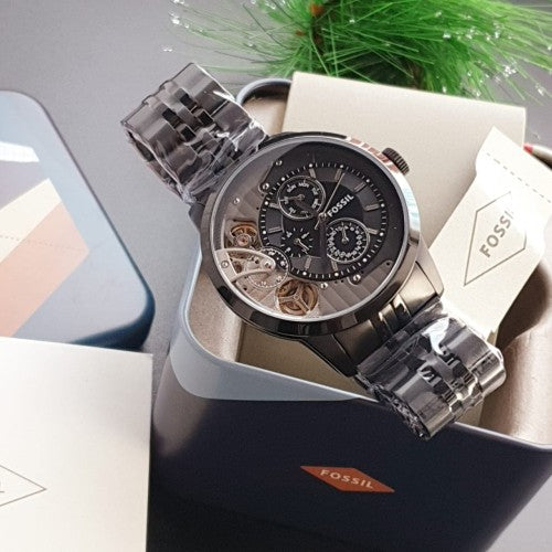 Fossil Townsman Mechanical Black Dial Black Steel Strap Watch for Men - ME1136