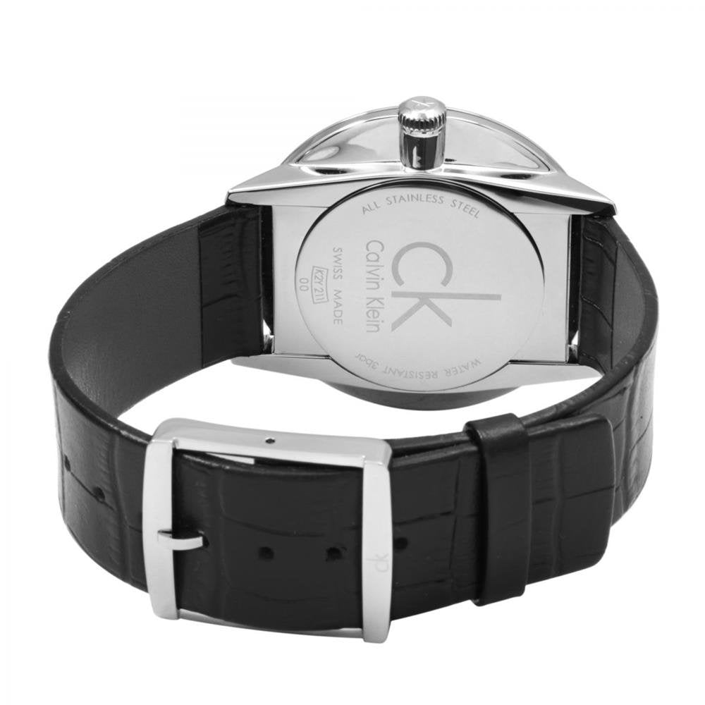Calvin Klein Accent Black Dial Black Leather Strap Watch for Women - K2Y2Y1C3