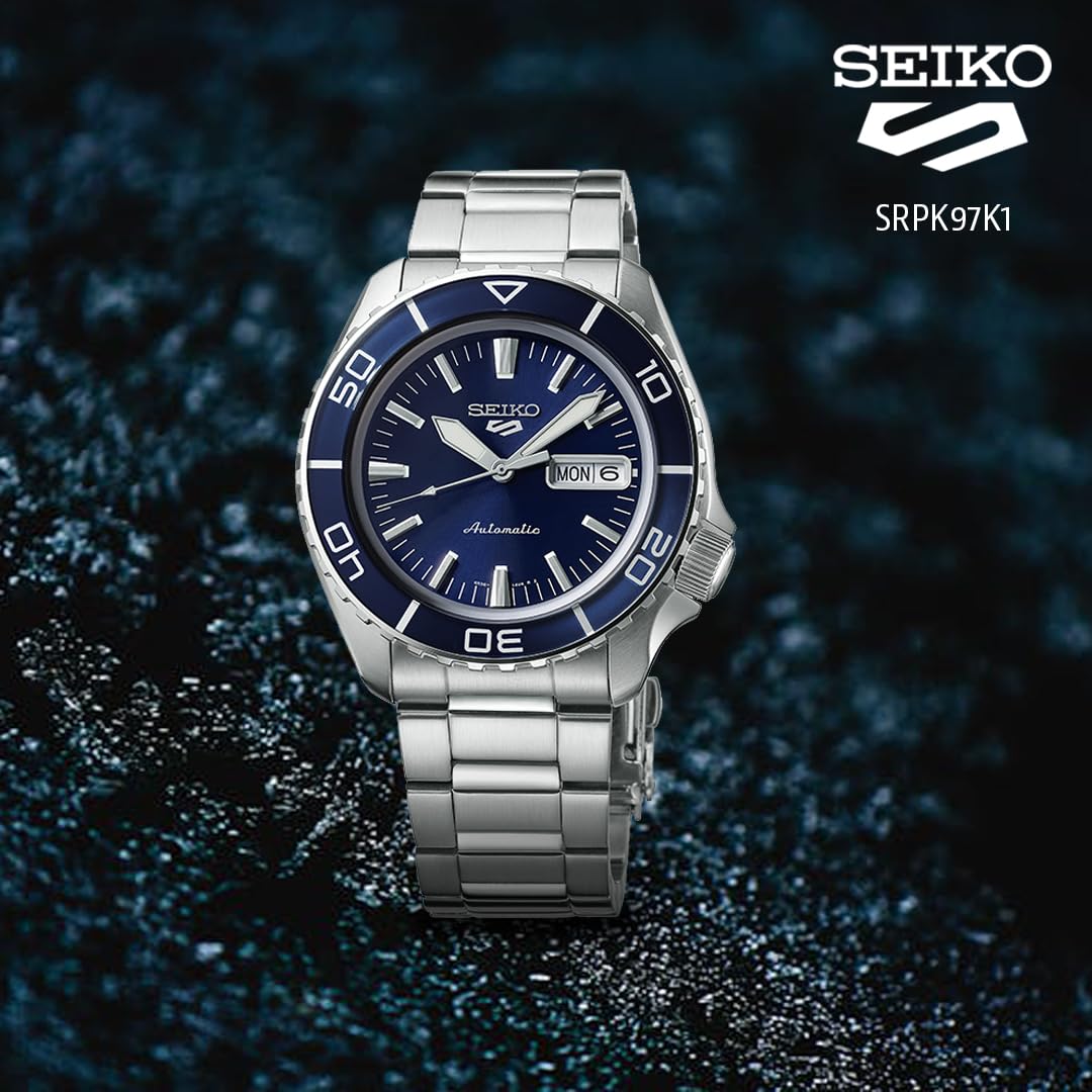 Seiko 5 Sports Automatic Blue Dial Silver Steel Strap Watch for Men - SRPK97K1