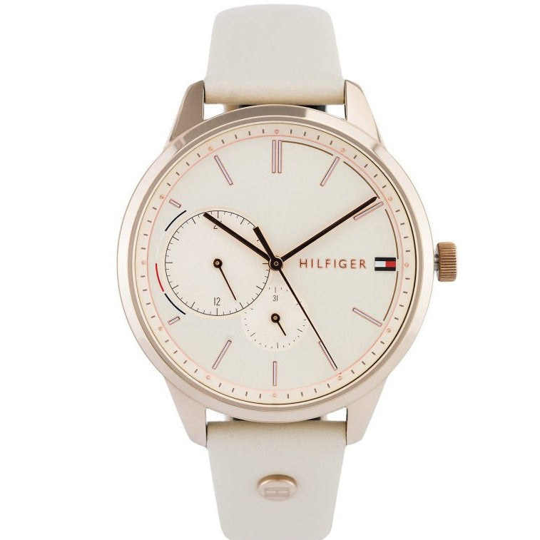Tommy Hilfiger Brooke Quartz White Dial Cream Leather Strap Watch for Women - 1782022