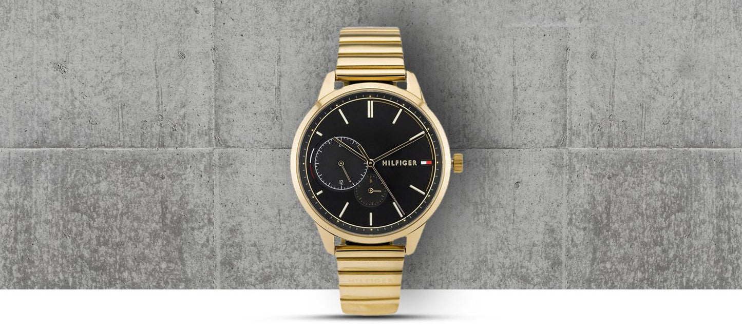 Tommy Hilfiger Brooke Black Dial Gold Steel Strap Watch for Women - 1782019