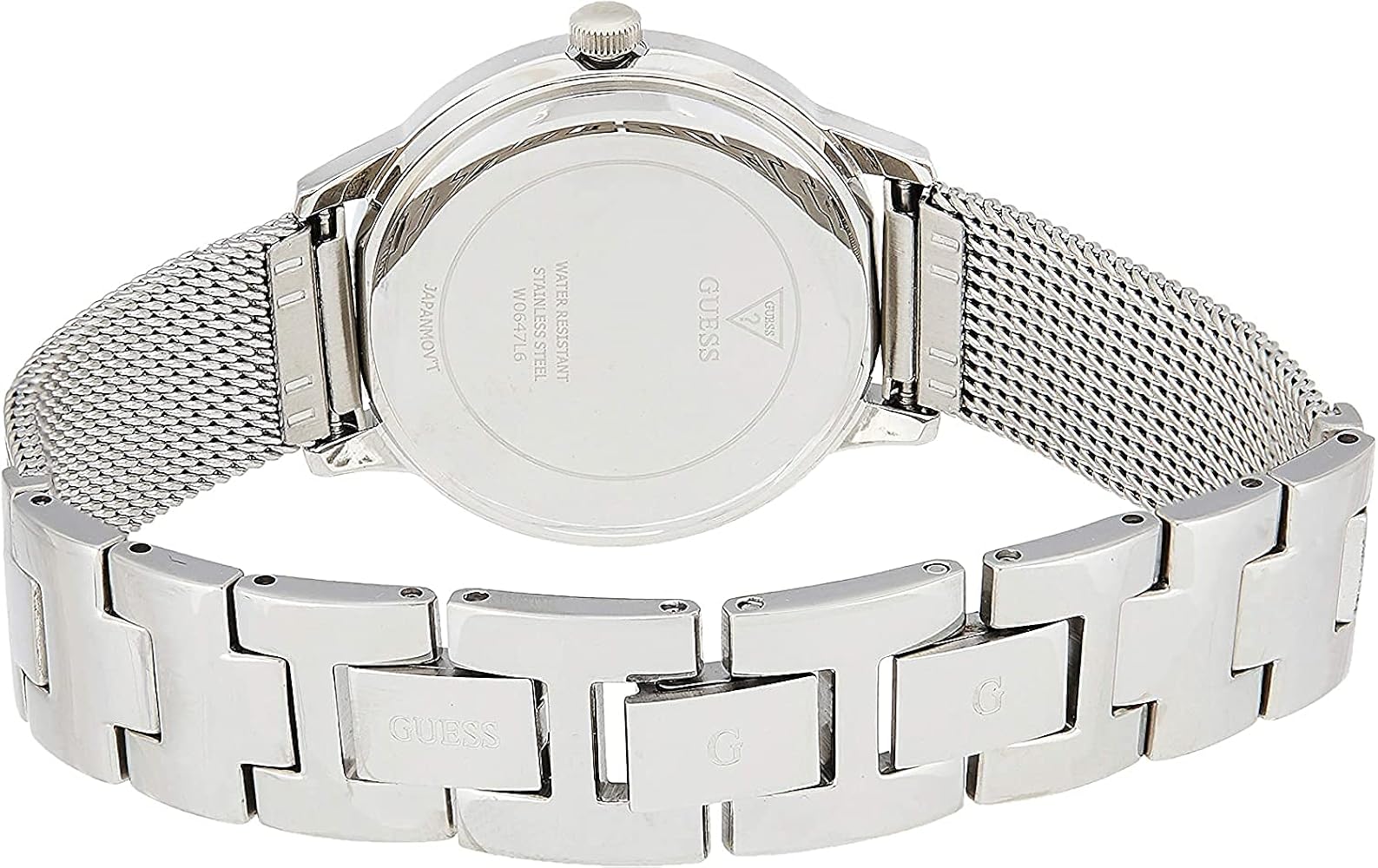 Guess Chelsea Mother of Pearl White Dial Silver Mesh Strap Watch For Women - W0647L1