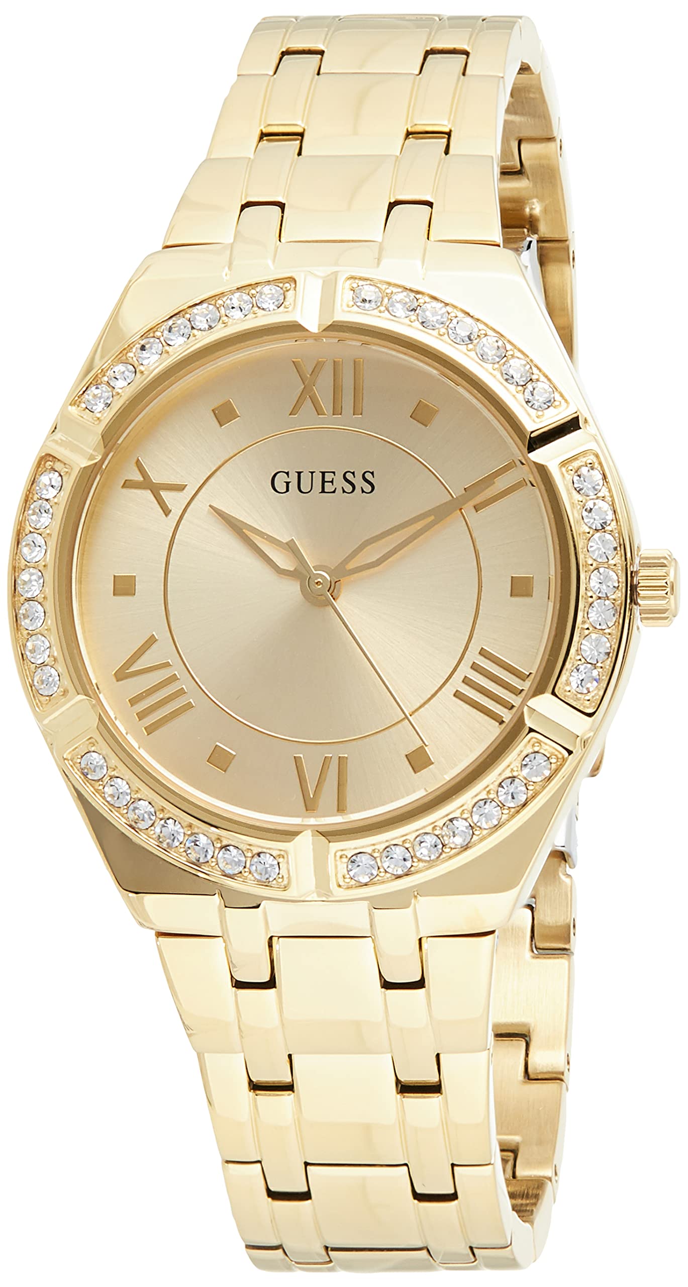 Guess Cosmo Diamonds Gold Dial Gold Steel Strap Watch For Women - GW0033L2