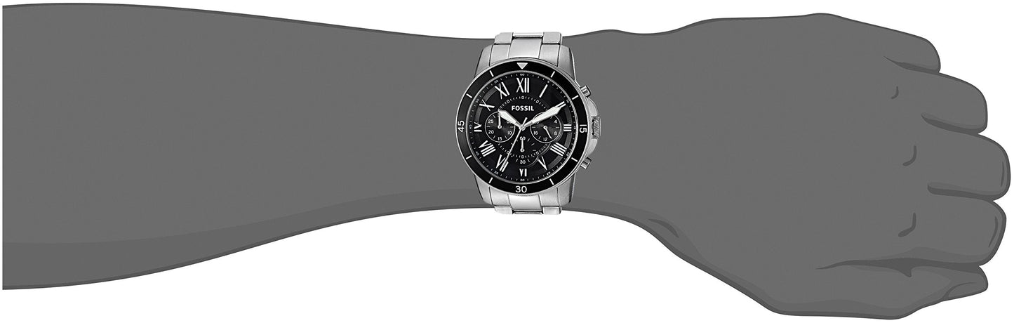 Fossil Grant Sport Chronograph Black Dial Silver Steel Strap Watch for Men - FS5236