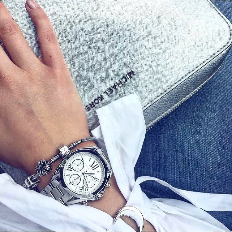 Michael Kors Bradshaw Chronograph Silver Dial Silver Steel Strap Watch for Women - MK6174