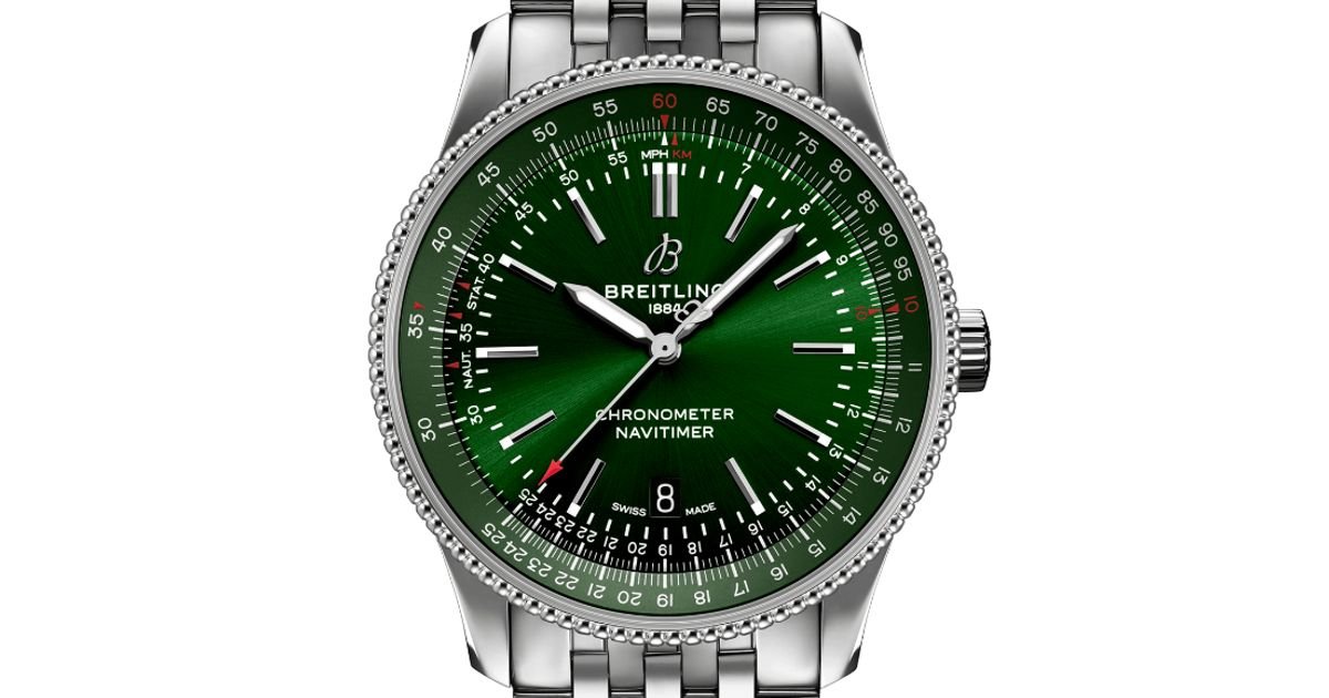 Breitling Navitimer Automatic 41mm Green Dial Silver Steel Strap Watch for Men - A17326361L1A1