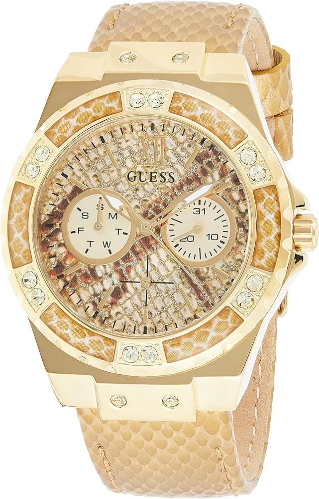Guess Limelight Quartz Gold Dial Gold Leather Strap Watch For Women - W0775L13