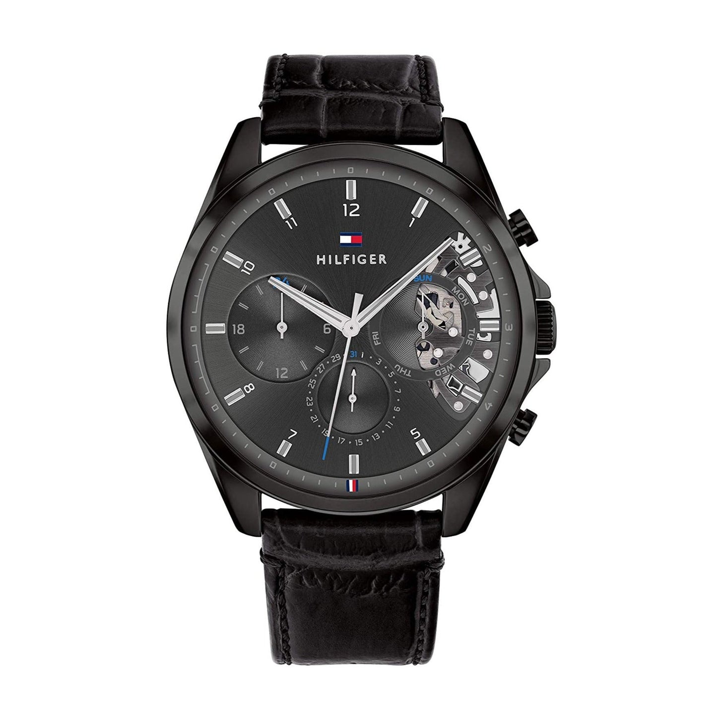 Tommy Hilfiger Baker Chronograph Black Dial Black Leather Strap Watch For Men - 1710452
