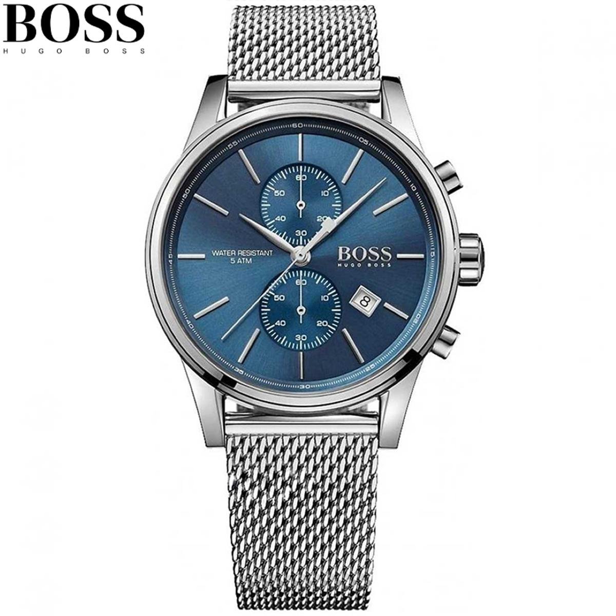 Hugo Boss Jet Blue Dial Gunmetal Mesh Bracelet Watch for Men - 1513677