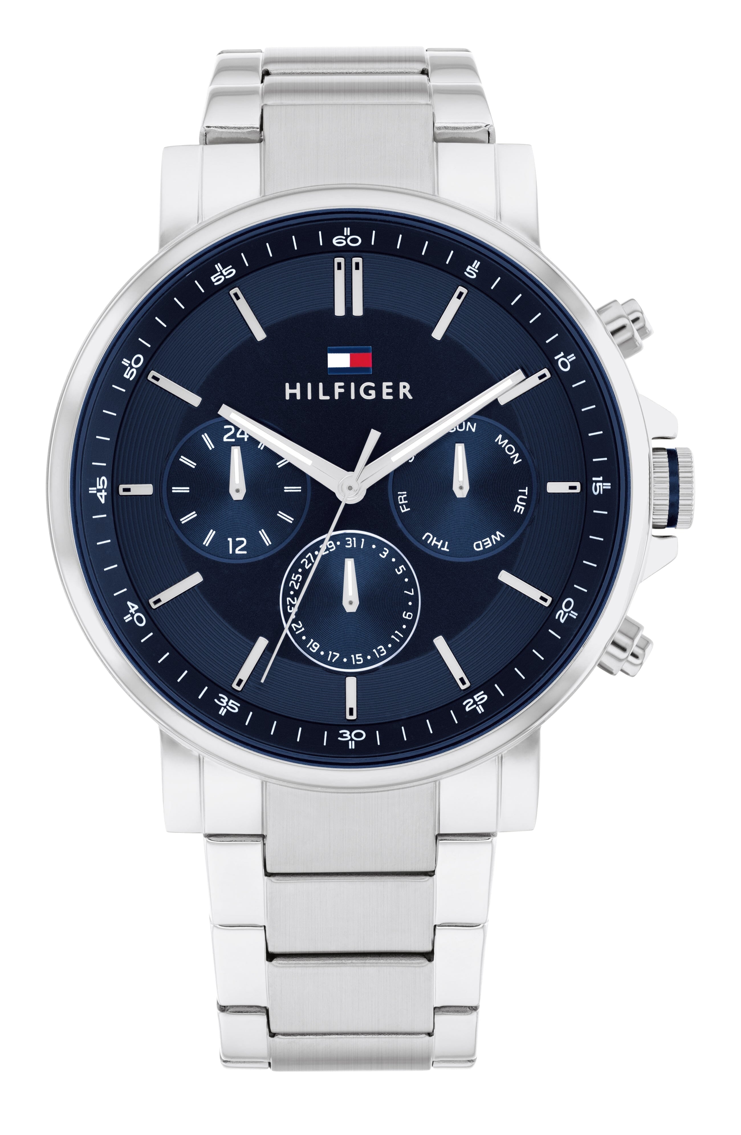 Tommy Hilfiger Tyson Chronograph Blue Dial Silver Steel Strap Watch For Men - 1710588