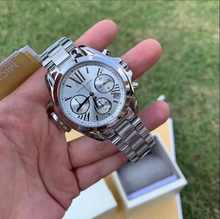 Michael Kors Bradshaw Chronograph Silver Dial Silver Steel Strap Watch for Women - MK6174